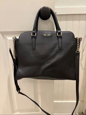 Nine West Black Dome Satchel with Chain-Trim Crossbody